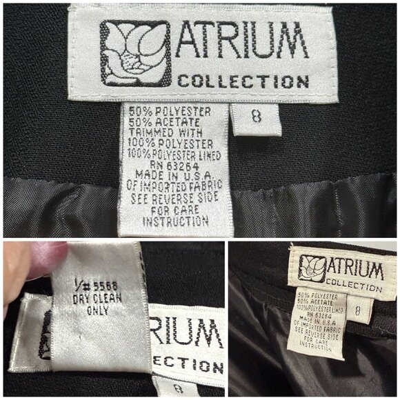 VTG Y2K Atrium 2 Piece Black Skirt Suit Satin Collar Career Whimsigoth Size 8 - Picture 9 of 16